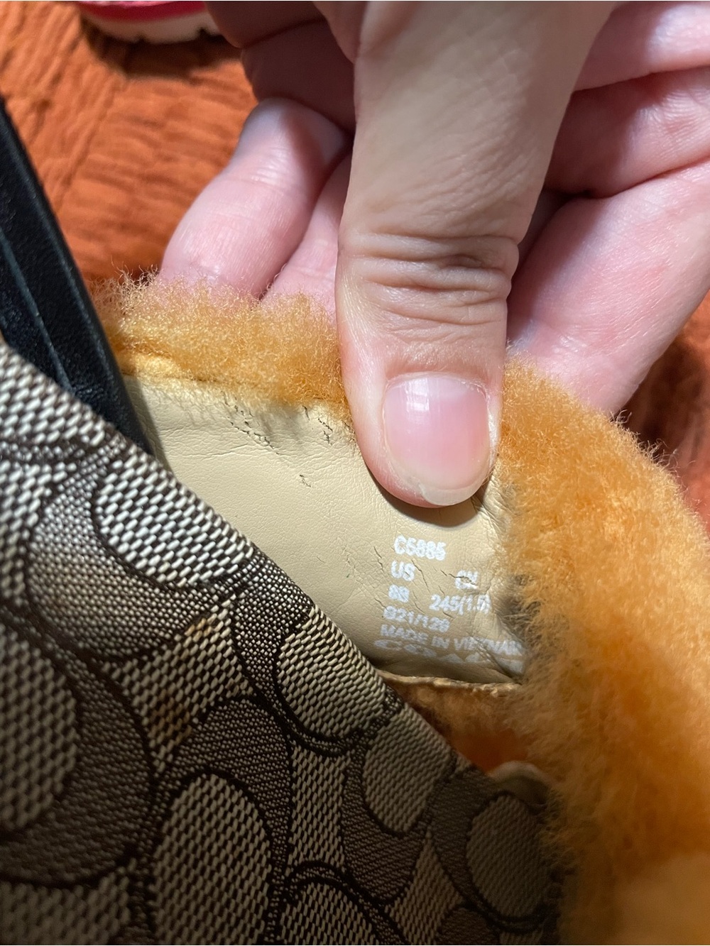 Coach Tally Orange Shearling Cross-Band Slingbacks with Signature Canvas - Picture 10 of 13
